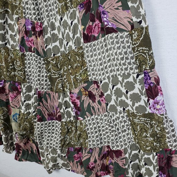Vintage Bohemian Maxi Skirt Patchwork Tiered Floral O/S Hippie Whimsigoth Gypsy - Picture 10 of 11